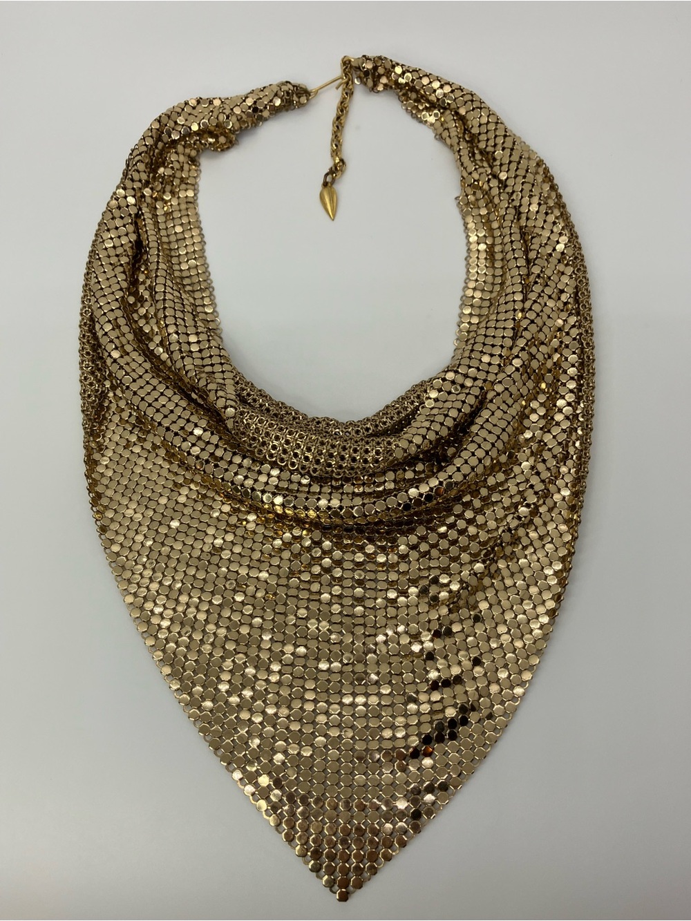 Vtg Whiting Davis Gold Liquid Metal Mesh Scarf Necklace Bandana Draped Cowl⁠ 70s